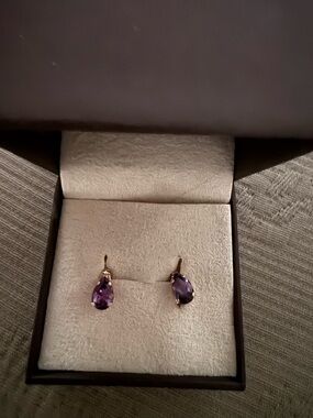 14 Kt Post Gold Teardrop Amethyst Earrings